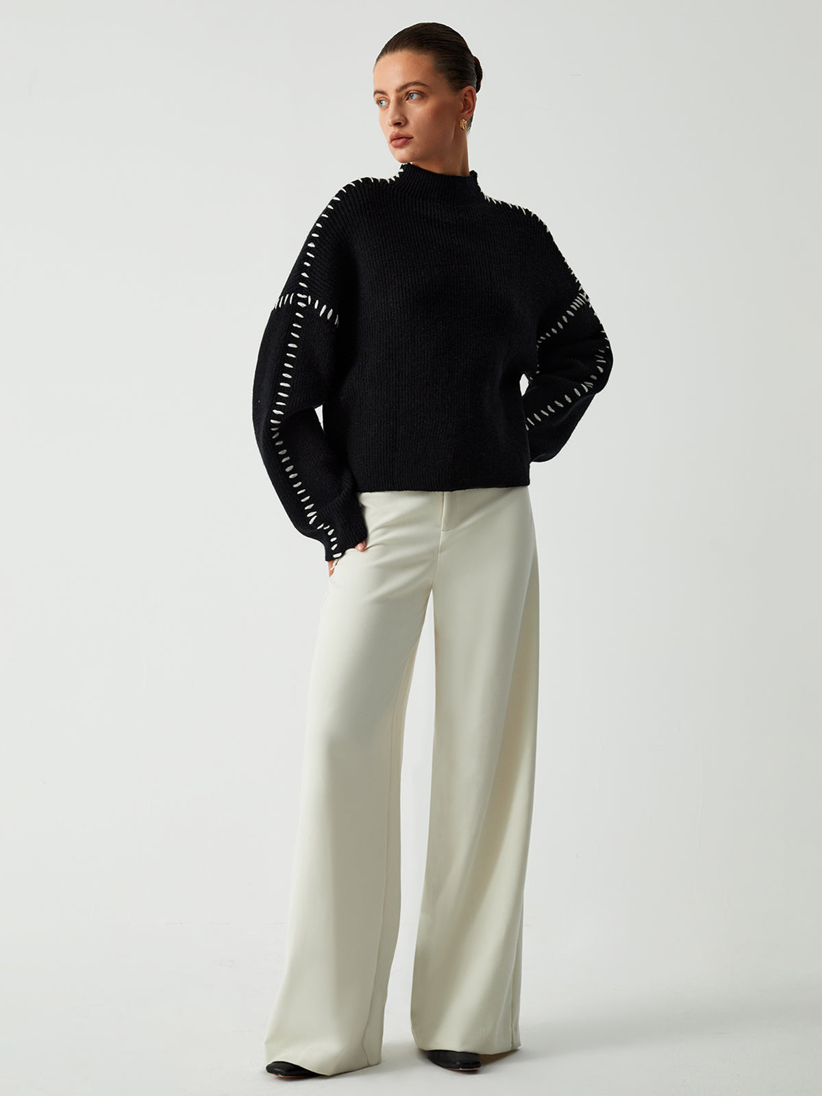 Alma | Oversize-Dolcevita svetr s Piqué detaily