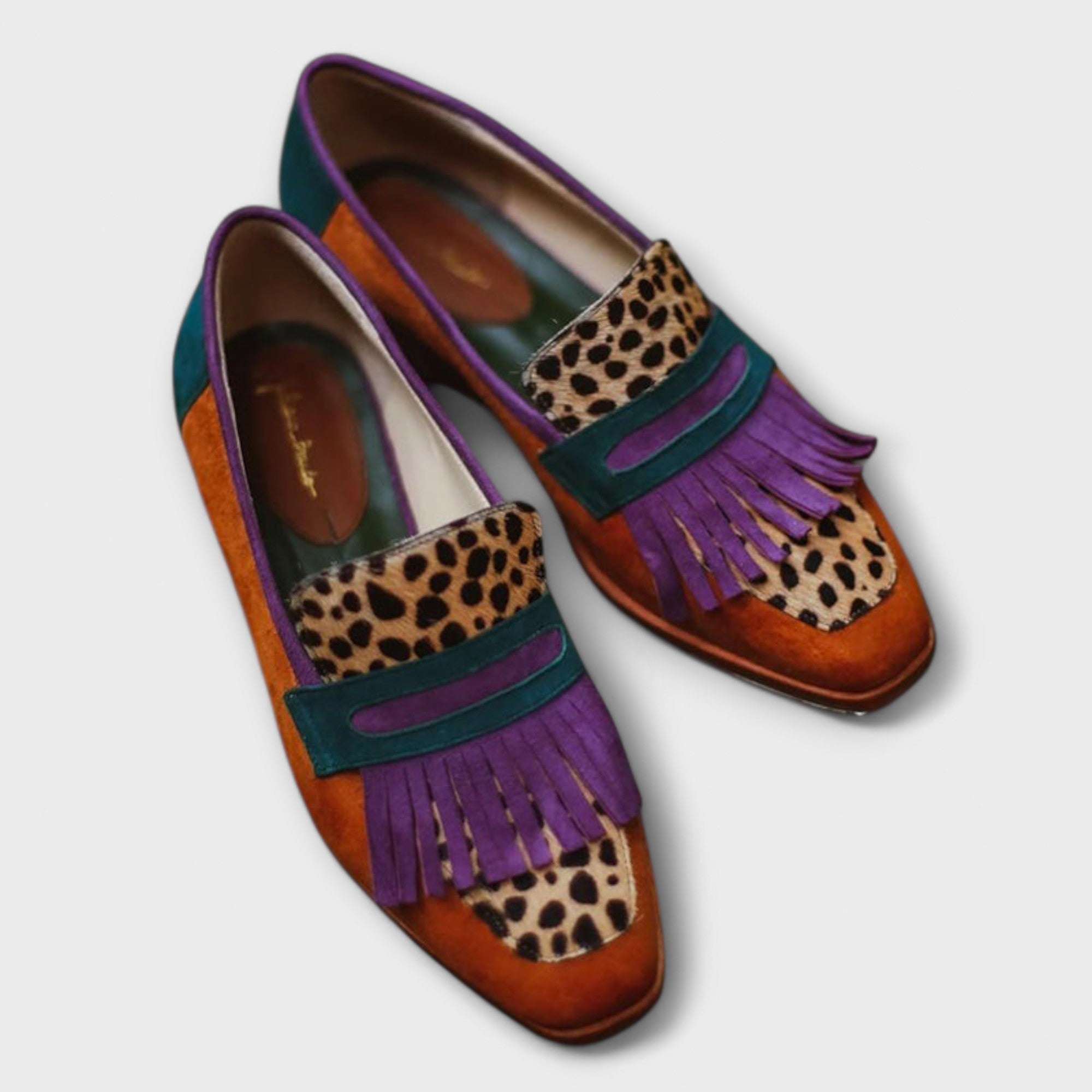 Fallon – Hnědé mokasíny s leopardím potiskem