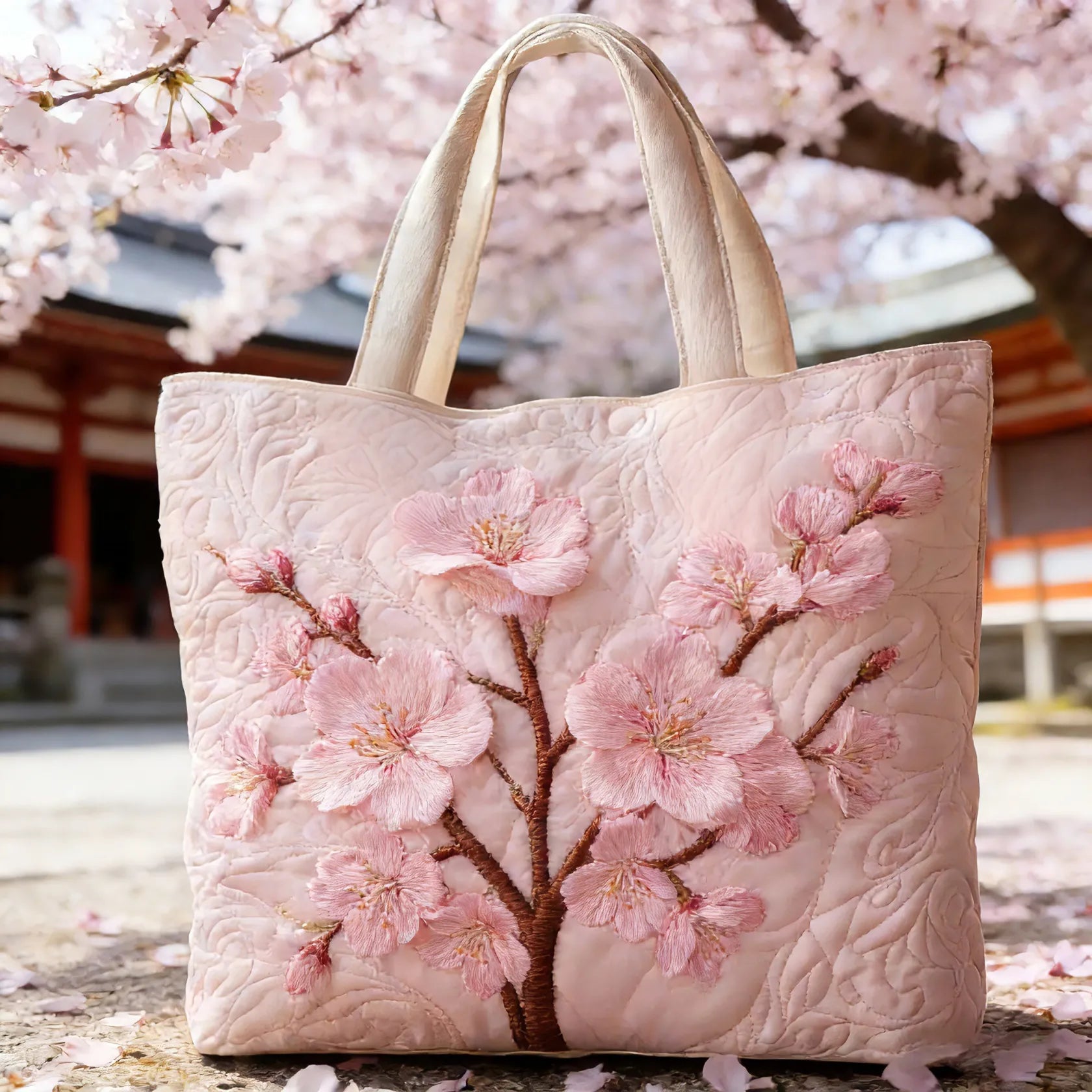 Blossom Serenity | Ručně šitá prošívaná taška
