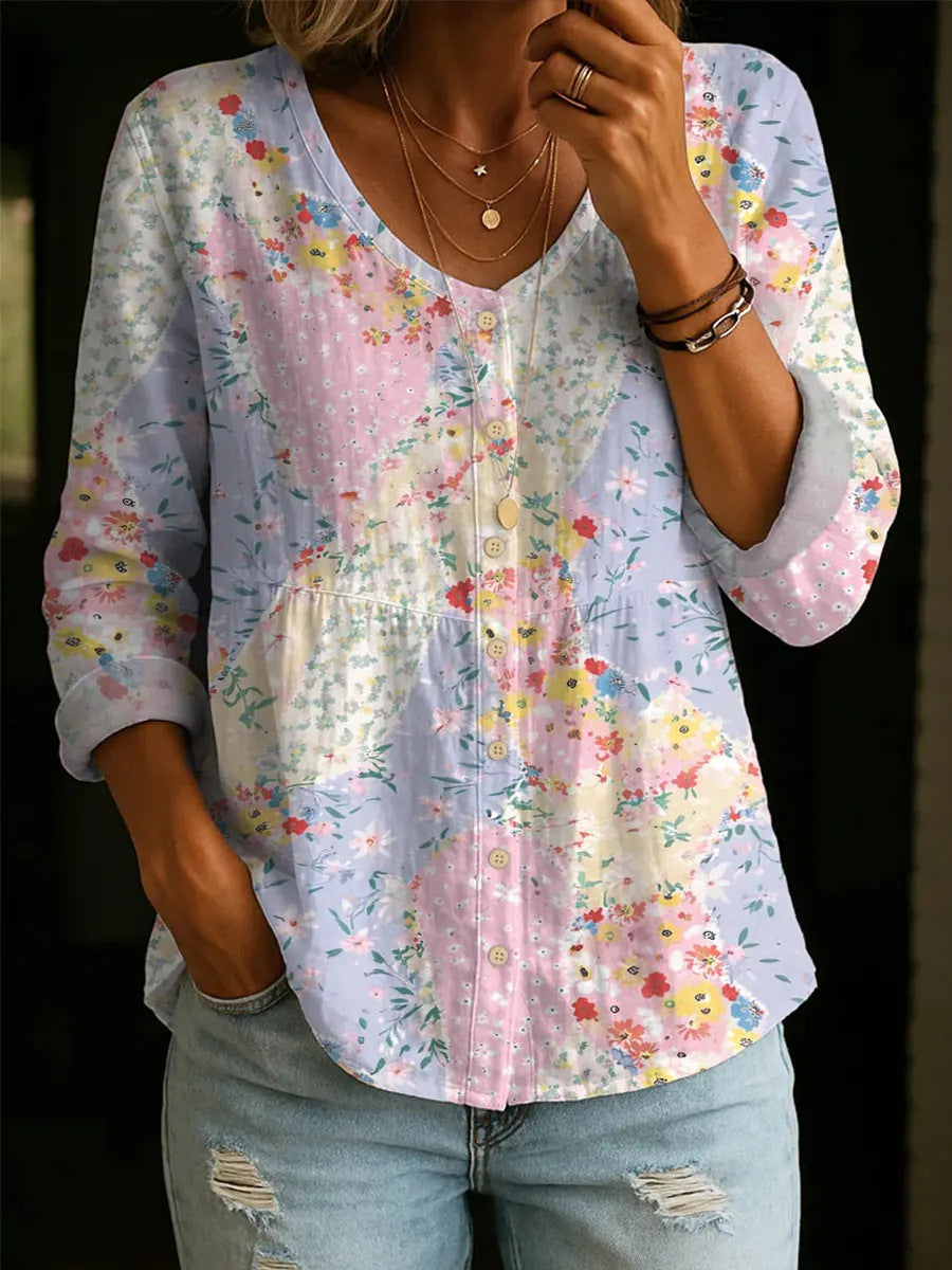 Margaret Waverly™ | Květinová patchwork blůza