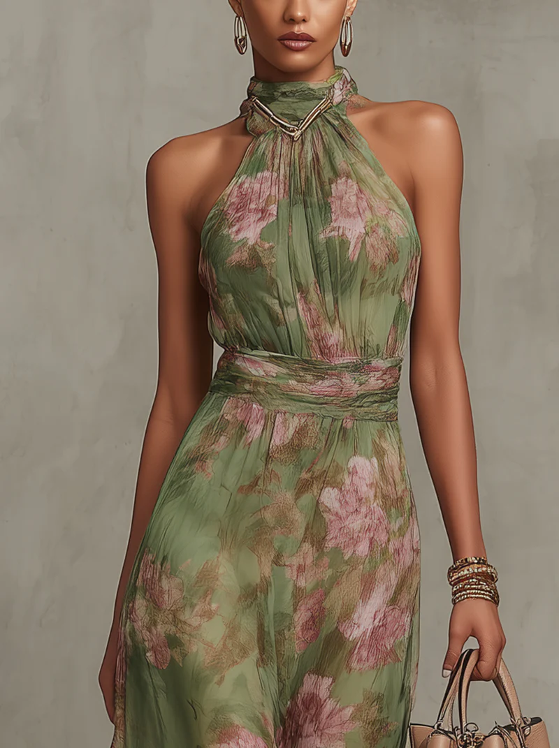 Livia | Elegantní Maxi Halter Květinové Šaty