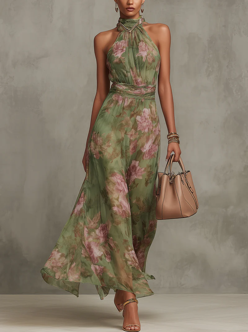 Livia | Elegantní Maxi Halter Květinové Šaty
