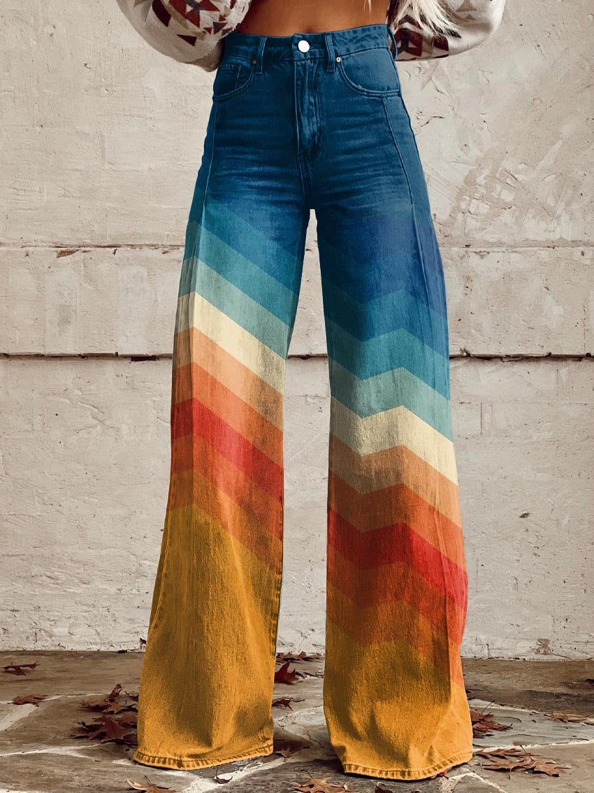 Léa - Elegantní Retro Zigzag Kalhoty